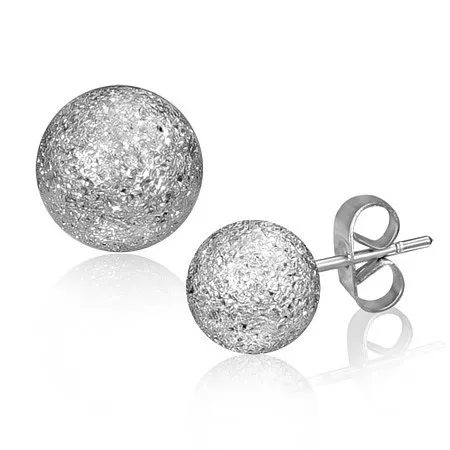 Ocelové náušnice - pískovaná kulička stříbrné barvy, 6 mm