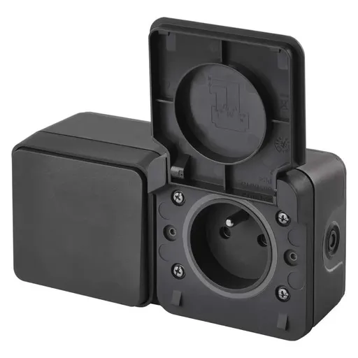 EMOS Šedá voděodolná zásuvka + přepínač střídavý č. 6 IP55 D730429