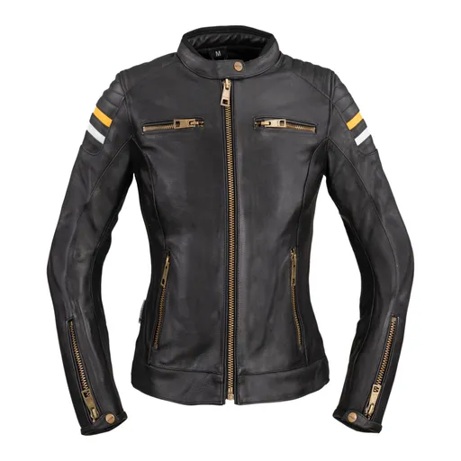 Dámská kožená moto bunda W-TEC Stripe Lady černá 3XL