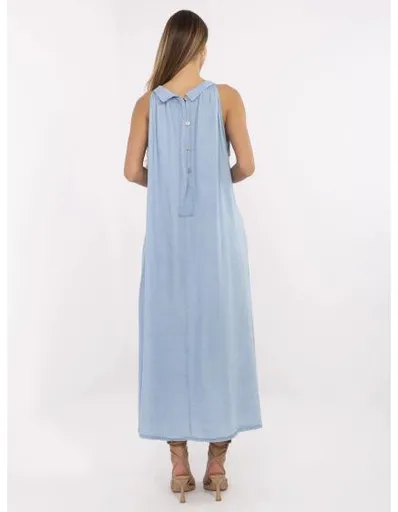 Modré oversize maxi šaty na léto