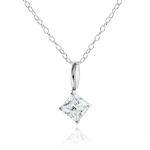 Stříbrný náhrdelník 925, čirý zirkonový kosočtverec, ozdobný kotlík
