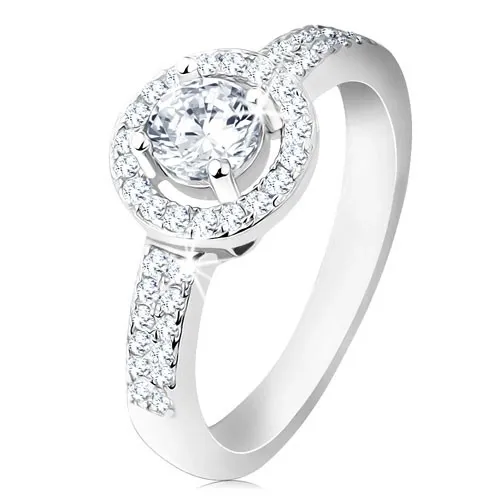 Stříbrný 925 prsten, široká ramena, blýskavá linie, kulatá objímka, broušený zirkon - Velikost: 60