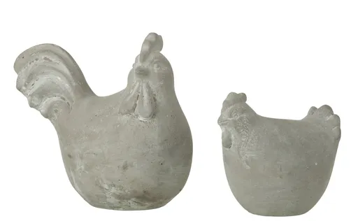 2 ks šedá antik dekorativní soška slepička a kohoutek - 17*11*16 cm 34530