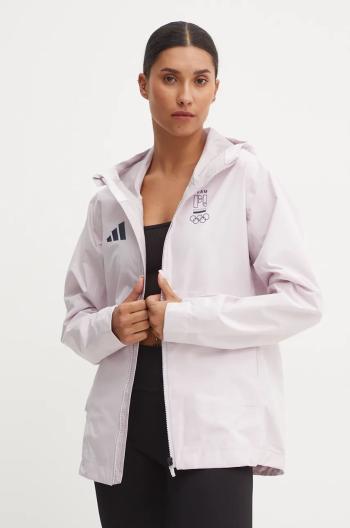 Nepromokavá bunda adidas Performance Olympic dámská, růžová barva, přechodná, JD7951