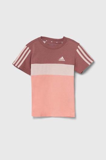 Dětské bavlněné tričko adidas LK 3S TIB T růžová barva, IW3480