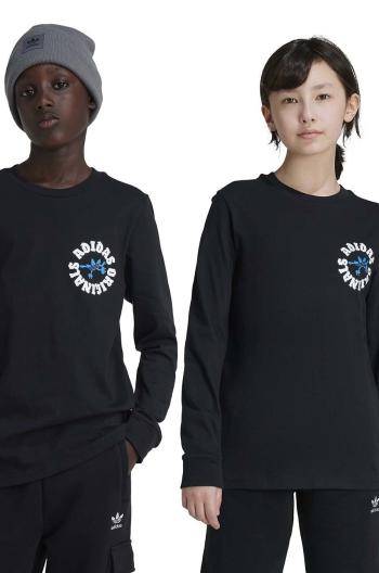 Dětská bavlněná košile s dlouhým rukávem adidas Originals GFX LONGSLEEVE černá barva, s potiskem, IY5454