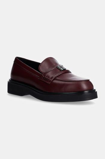 Kožené mokasíny Calvin Klein LOAFER W/HW LTH dámské, vínová barva, na platformě, HW0HW02182