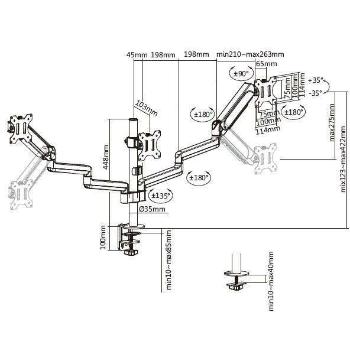 EQuip 17"-27"  Triple Monitor Desk Mount Bracket Fekete 650134