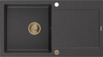 MEXEN/S MEXEN/S - Leo granitový drez 1 s odkvapkávačom 900x500 mm, čierna kropenatá, + zlatý sifón 6501901010-76-G