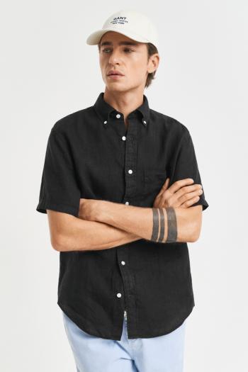 KOŠILE GANT REG GMNT DYED LINEN SS SHIRT BLACK