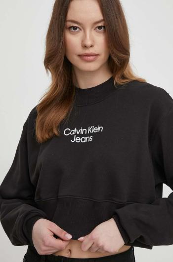 Bavlněná mikina Calvin Klein Jeans dámská, černá barva, s potiskem, J20J221466