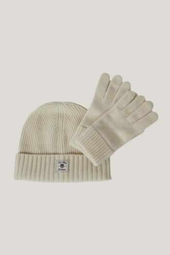 SET ČEPICE A RUKAVICE  GANT BEANIE GLOVES GIFT SET CREAM