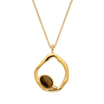 Hot Diamonds Pozlacený náhrdelník s tygřím okem a diamantem Gemstones DP1025 (řetízek, přívěsek)