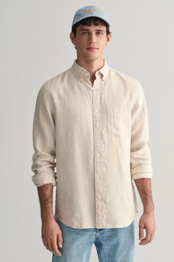 KOŠILE GANT REG LINEN HOUNDSTOOTH SHIRT DRY SAND