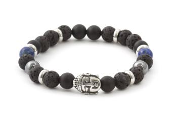 Agato Korálkový náramek z lávového kamene, achátu a Lapis lazuli MINK115/19