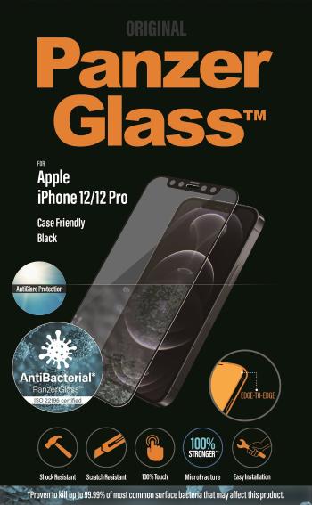 Üvegfólia PanzerGlass Edge-to-Edge Antibacterial Apple iPhone 12 / 12 Pro üvegfólia - fekete, Anti-Glare