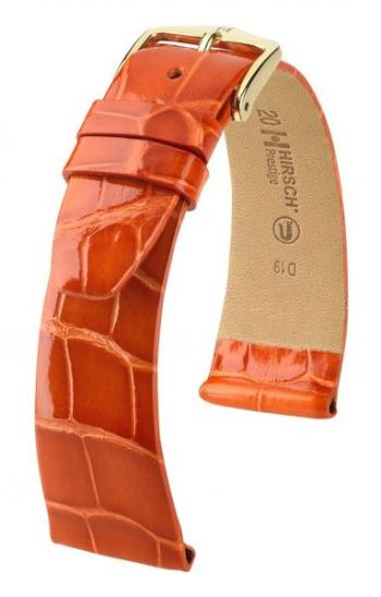 Řemínek Hirsch Prestige Alligator - oranžový, lesk - 15 mm - M – Střední délka - 14 mm - Rose Gold