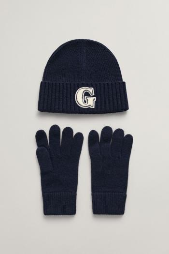 SET ČEPICE A RUKAVICE  GANT G BADGE BEANIE & GLOVES GIFT SET MARINE