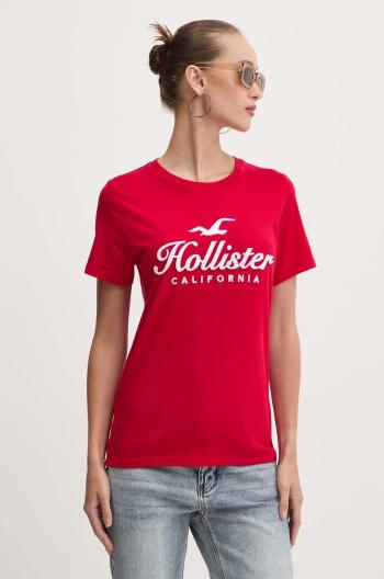 Bavlněné tričko Hollister Co. červená barva, KI357-3285