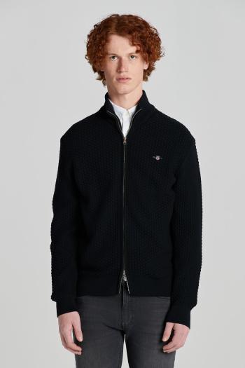 SVETR GANT COTTON TEXTURE ZIP CARDIGAN BLACK