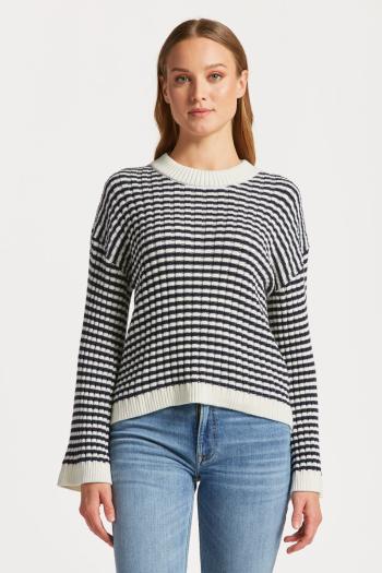 SVETR GANT STRIPE COTTON RIB C-NECK EVENING BLUE