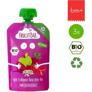 FruchtBar BIO 100% recykovatelná ovocná kapsička s jablkem, jahodou, červenou řepou a rýži 3× 100 g (8594205750089)