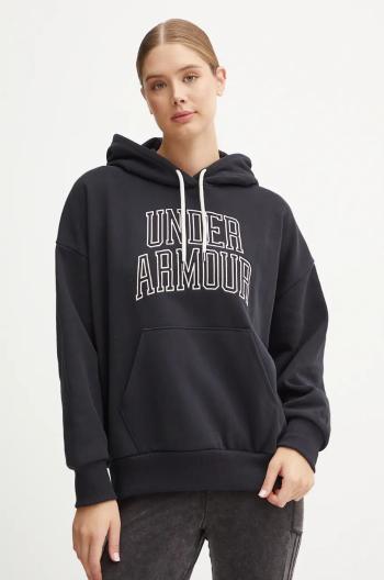 Mikina Under Armour Icon HWT Terry dámská, černá barva, s kapucí, s potiskem, 1386494