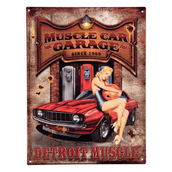 Antik nástěnná kovová cedule Muscle Car Garage - 25*1*33 cm 6Y4940