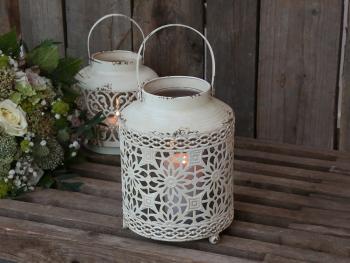 Krémová antik kovová lucerna Fleur-de-pot - Ø16*22cm 25035719 (25357-19)
