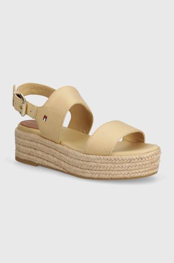 Sandály Tommy Hilfiger MID WEDGE SANDAL dámské, béžová barva, na platformě, FW0FW07885