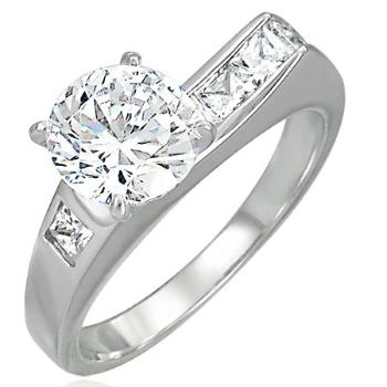 Prsteň z ocele 316L s asymetricky vsadeným zirkónom a malými zirkónikmi - Veľkosť: 54 mm