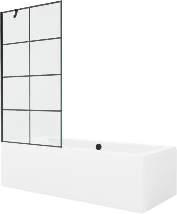 MEXEN/S Cube obdélníková vana 180 x 80 cm s panelem + vanová zástěna 90 cm, černá vzor 550518080X9509007077