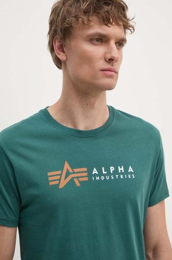 Bavlněné tričko Alpha Industries zelená barva, s potiskem