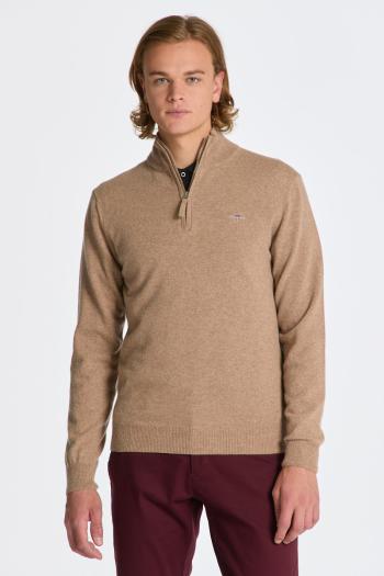 SVETR GANT SUPERFINE LAMBSWOOL HALF ZIP DK. SAND MELANGE