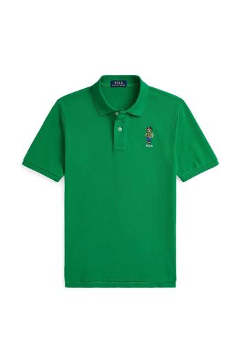 Dětská bavlněná polokošile Polo Ralph Lauren zelená barva, 323952585001