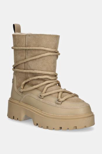 Sněhule Tommy Hilfiger REAL SHEARLING LACE-UP SNOWBOOT béžová barva, FW0FW08085