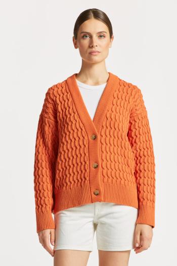 SVETR GANT COTTON TEXTURE V-NECK CARDIGAN PUMPKIN ORANGE