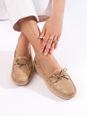 Pekné dámske mokasíny béžové bez podpätku