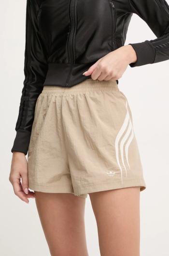 Kraťasy adidas Originals dámské, béžová barva, s aplikací, high waist, IY9238