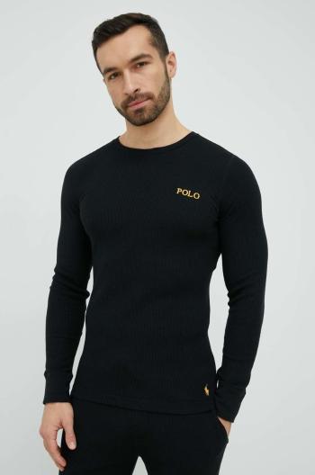 Pyžamové tričko s dlouhým rukávem Polo Ralph Lauren černá barva, s potiskem, 714899615