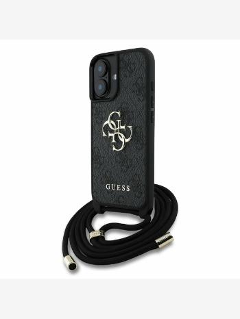 Guess PU 4G Metal Logo Crossbody Popruh Zadní Kryt pro iPhone 16 Black Telefontok Lila