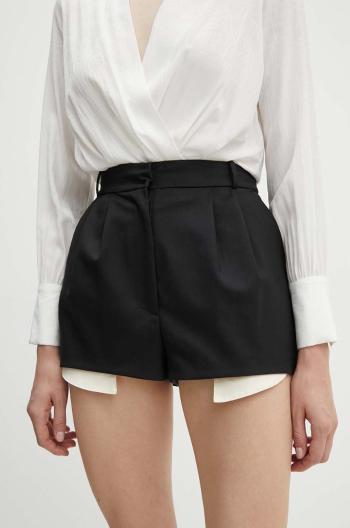 Šortky z vlněné směsi Elisabetta Franchi černá barva, hladké, high waist, SH00646E2