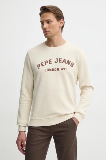 Bavlněná mikina Pepe Jeans ALDRIDGE CREW pánská, béžová barva, s potiskem, PM582738