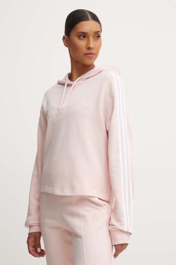 Bavlněná mikina adidas Essentials dámská, růžová barva, s kapucí, s aplikací, IY4214