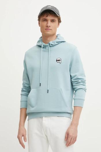 Mikina Karl Lagerfeld pánska, tyrkysová farba, s kapucňou, s nášivkou, 551900.705711