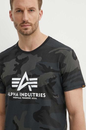 Bavlněné tričko Alpha Industries Basic T-Shirt Camo zelená barva, 100501C.125