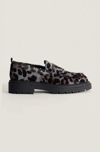 Kožené mokasíny Hoff MOCASIN LEOPARD GRIS dámské, šedá barva, na plochém podpatku, 22428003