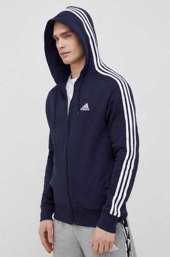 Bavlněná mikina adidas pánská, tmavomodrá barva, s kapucí, vzorovaná, IC0434