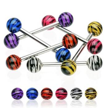 Piercing do jazyka - tigrovaný vzor - Farba piercing: Ružová