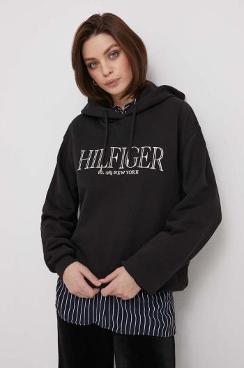 Bavlněná mikina Tommy Hilfiger dámská, černá barva, s kapucí, s aplikací, WW0WW41042